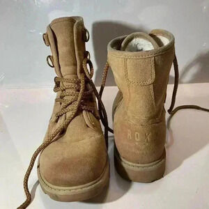 Roxy Boots faux fur lining tie up boot tan size 10